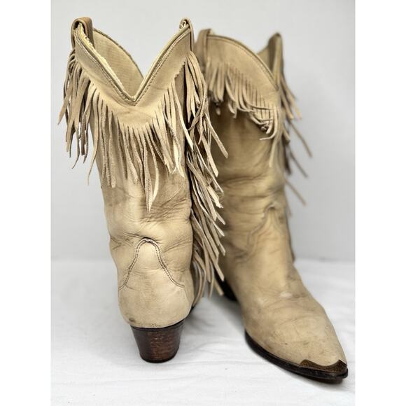 Vintage Acme 80’s/90’s Beige Fringe Cowboy Boots Women’s Size 8 USA - Picture 1 of 12